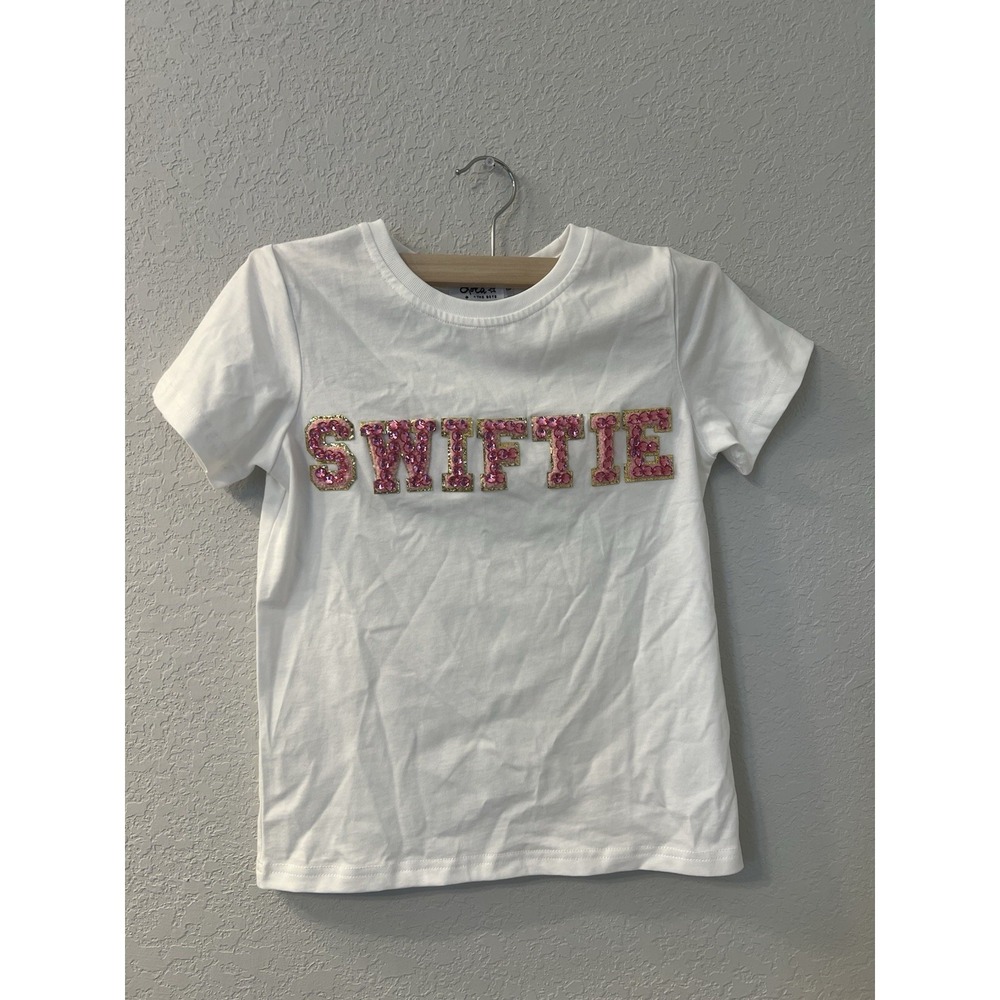 Lola + The Boys Shirt Girls 8 White Taylor Swiftie Sequin Letters‎ Cotton Tee